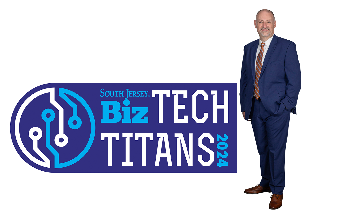 Darren Crane next to the Tech Titan badge